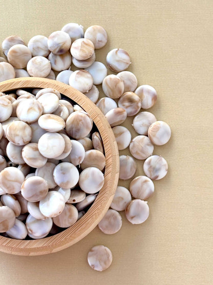 Marbled Earth Tone Flat Round Acrylic Beads