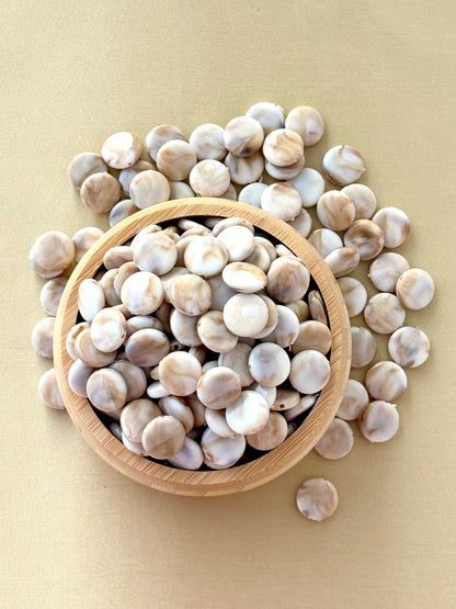 Marbled Earth Tone Flat Round Acrylic Beads