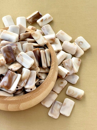 Marbled Earth Tone Rectangular Column Acrylic Beads