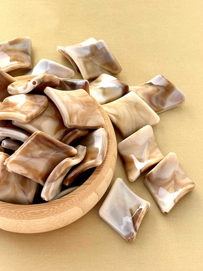 Marbled Earth Tone Curved Rhombus Acrylic Beads