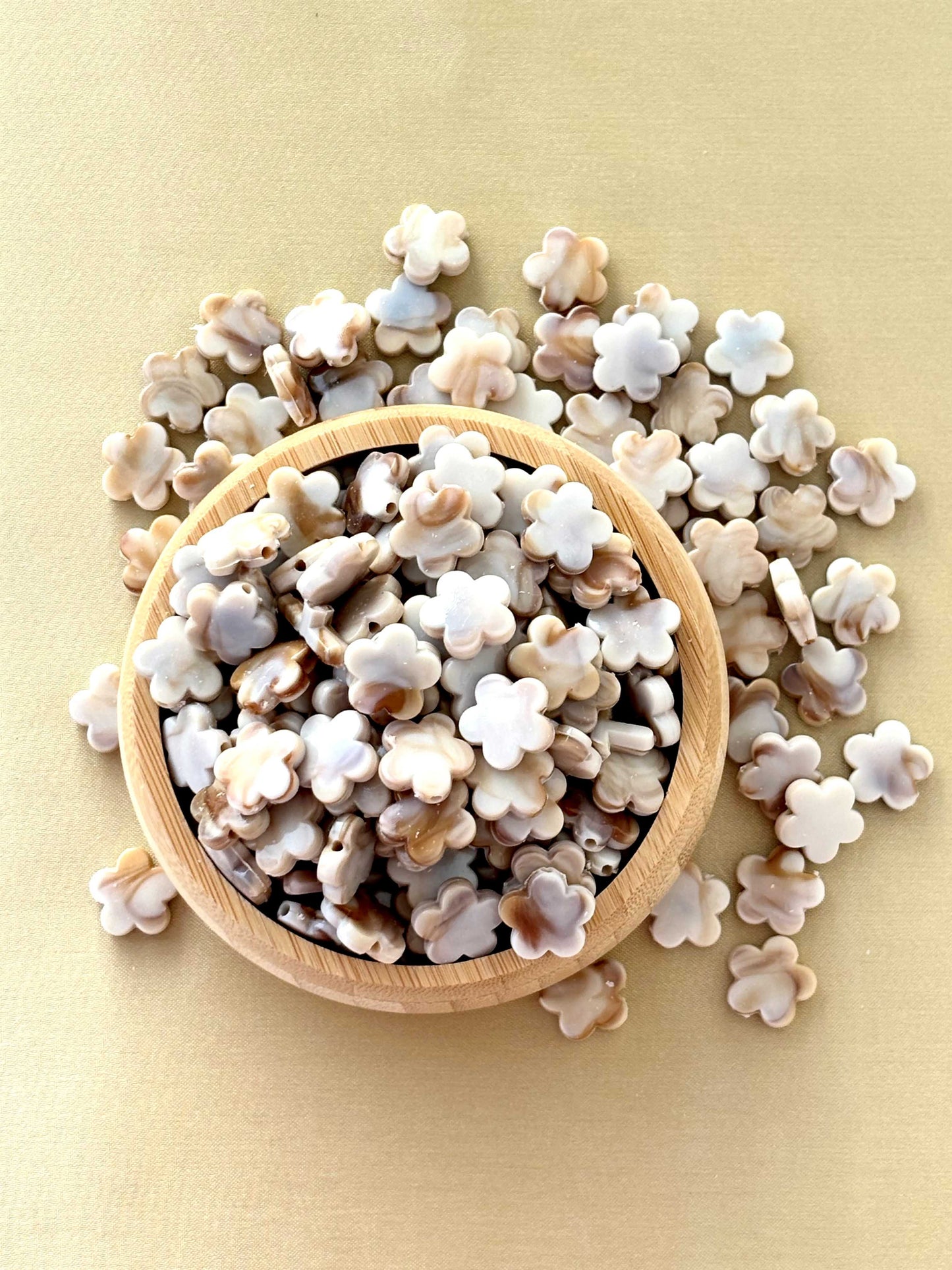 Marbled Earth Tone Five-Petal Flower Beads