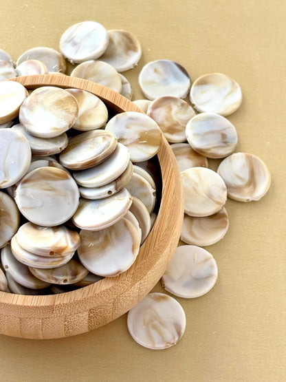 Marbled Earth Tone Round Coin Acrylic Beads