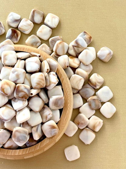 Marbled Earth Tone Square Cushion Acrylic Beads