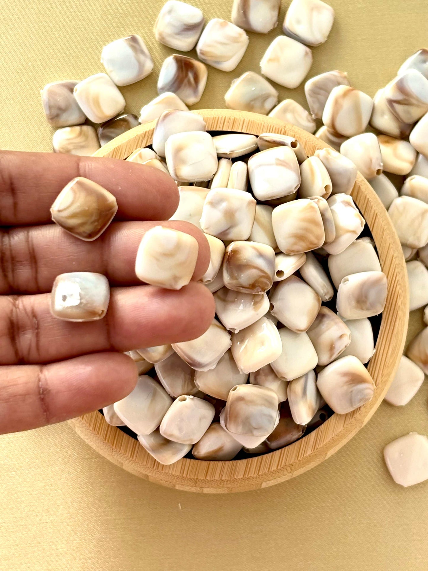 Marbled Earth Tone Square Cushion Acrylic Beads
