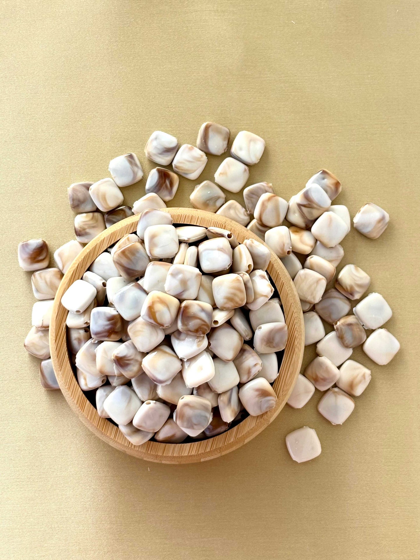 Marbled Earth Tone Square Cushion Acrylic Beads