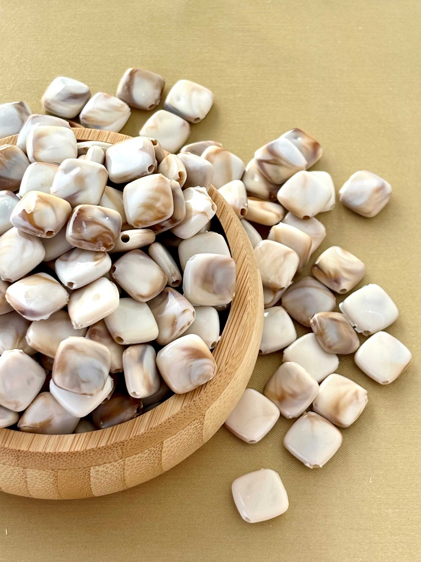 Marbled Earth Tone Square Cushion Acrylic Beads