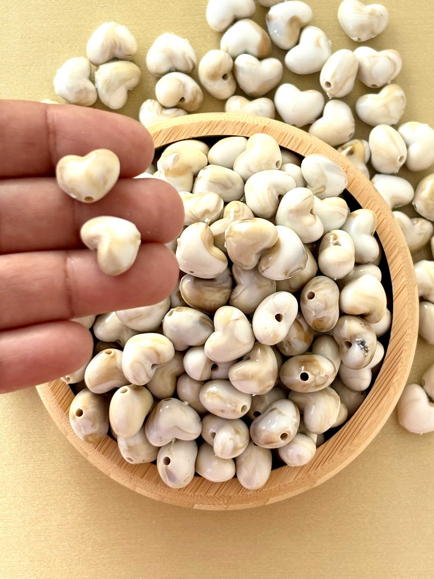 Marbled Earth Tone Puffed Heart Acrylic Beads