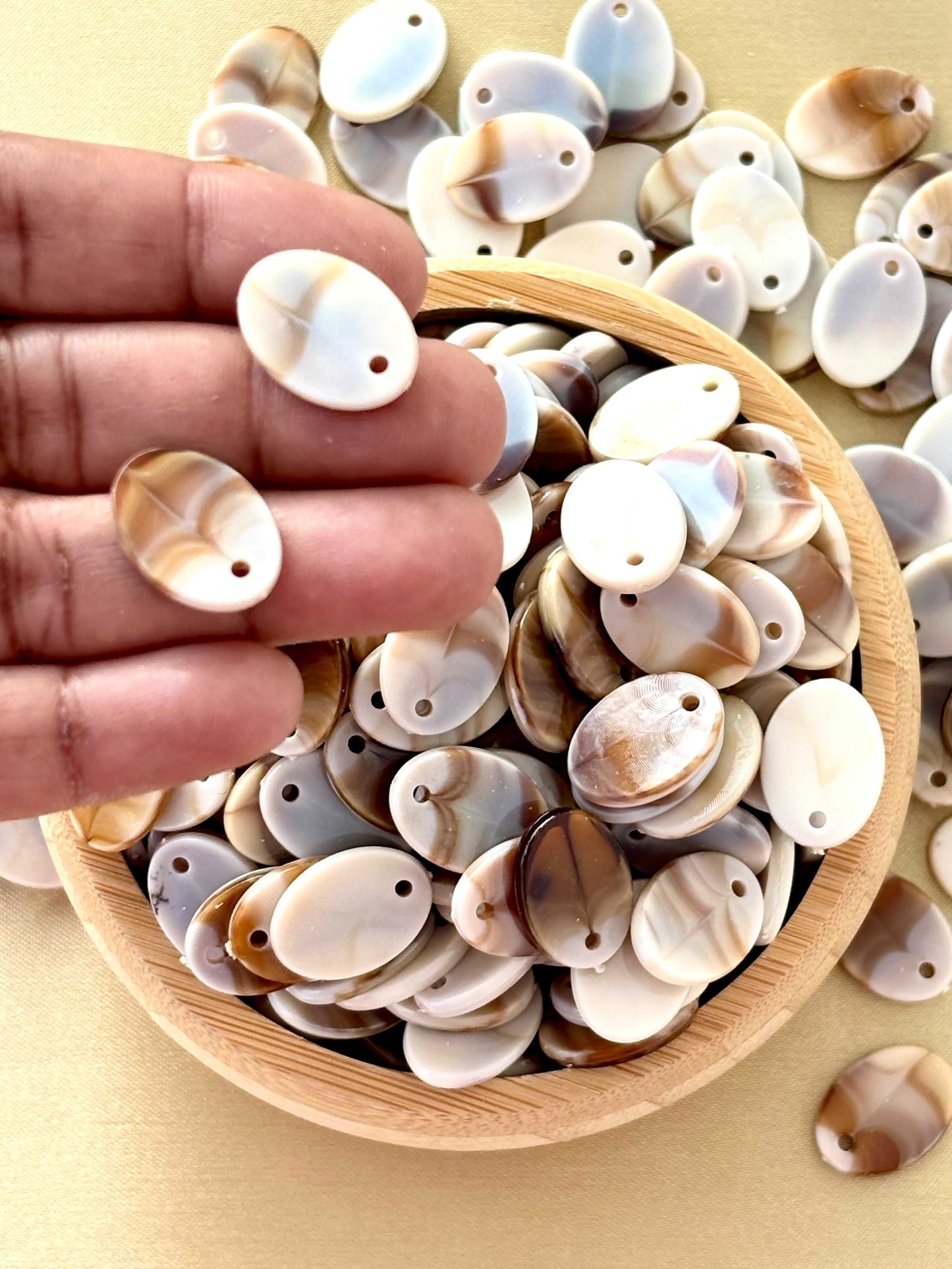Marbled Earth Tone Top-Drilled Oval Acrylic Beads