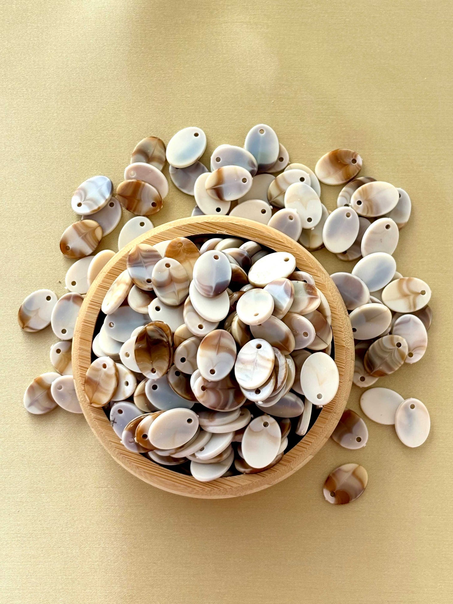 Marbled Earth Tone Top-Drilled Oval Acrylic Beads