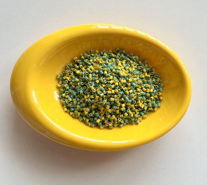 Yellow and Green Two Cut Two Tone Beads