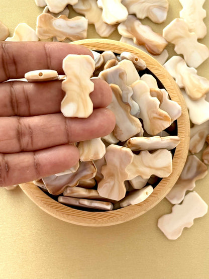 Marbled Earth Tone Hourglass Scalloped Acrylic Beads