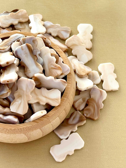 Marbled Earth Tone Hourglass Scalloped Acrylic Beads
