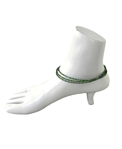 Layered Green and Gold Seed Bead Anklets