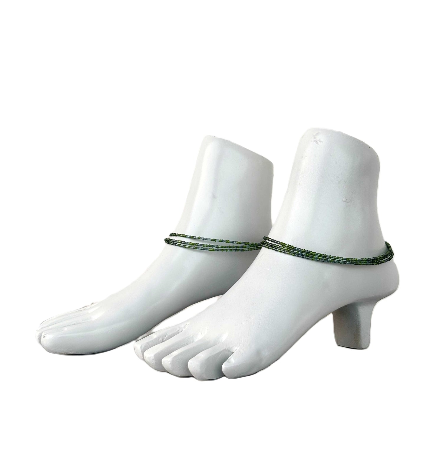 Layered Green and Gold Seed Bead Anklets