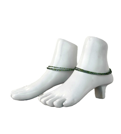 Layered Green and Gold Seed Bead Anklets