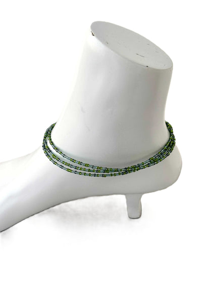 Layered Green and Gold Seed Bead Anklets