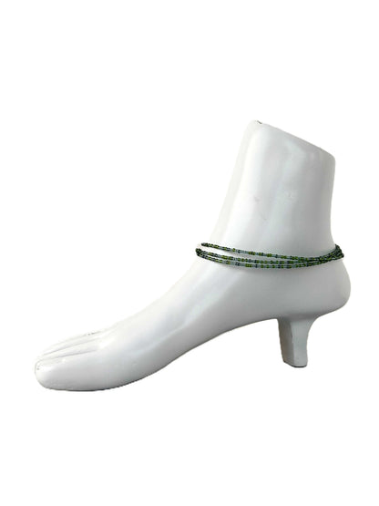 Layered Green and Gold Seed Bead Anklets
