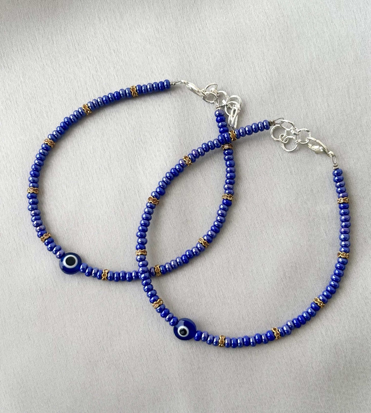 Cobalt Blue Evil Eye Handmade Beaded Anklet