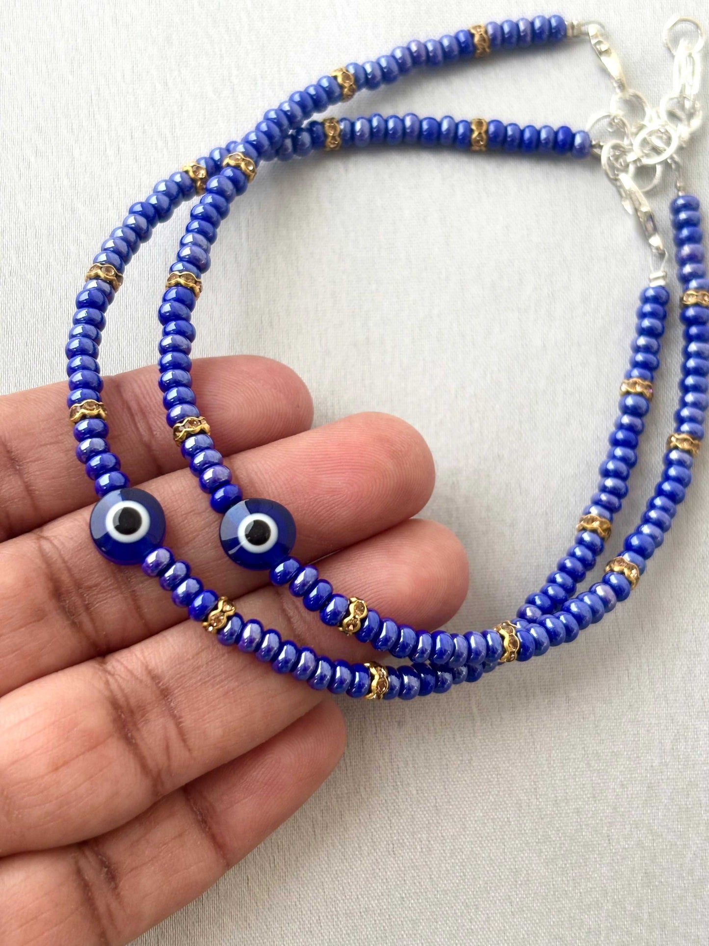 Cobalt Blue Evil Eye Handmade Beaded Anklet