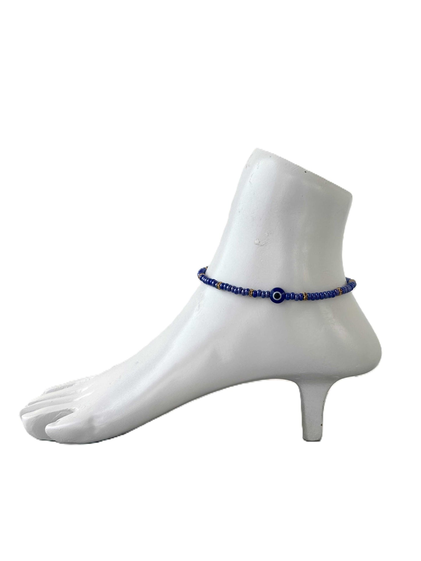 Cobalt Blue Evil Eye Handmade Beaded Anklet