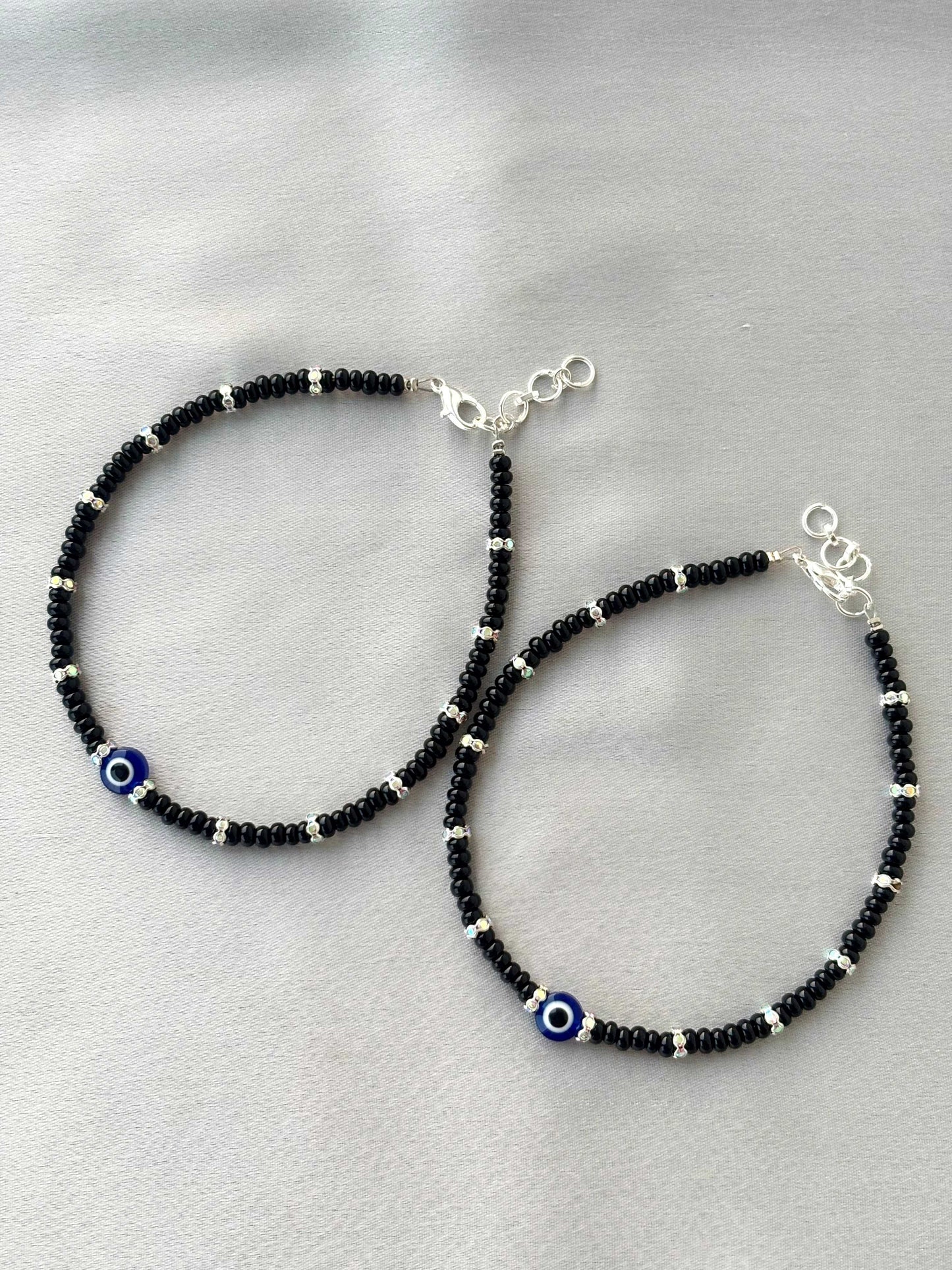 Black Evil Eye and Rhinestone Anklets Size 9.5
