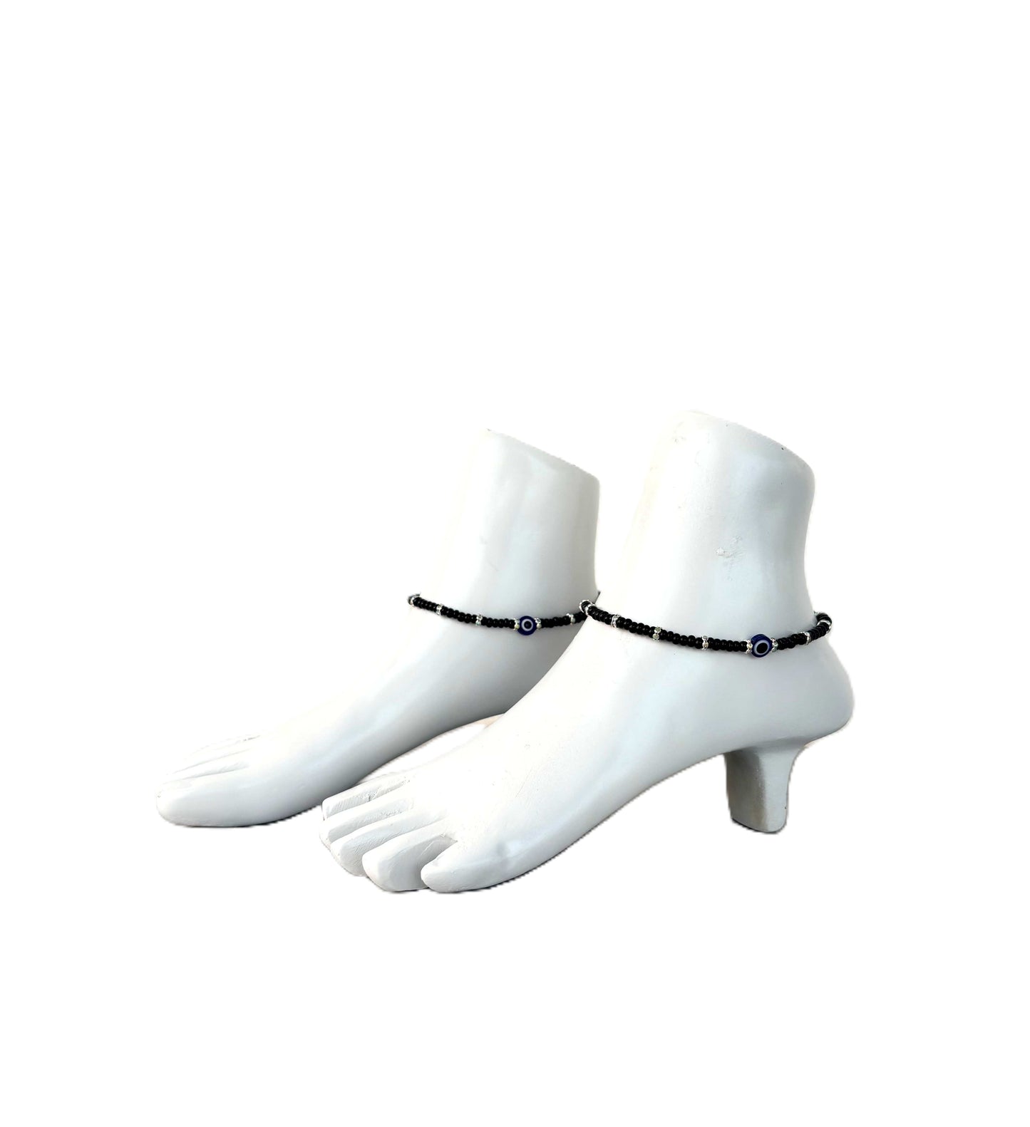 Black Evil Eye and Rhinestone Anklets Size 9.5