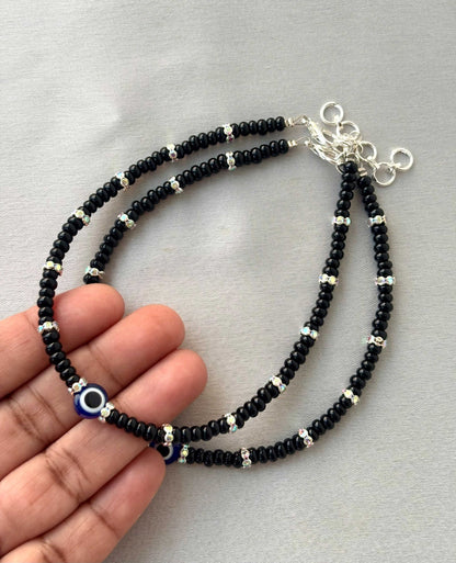 Black Evil Eye and Rhinestone Anklets Size 9.5