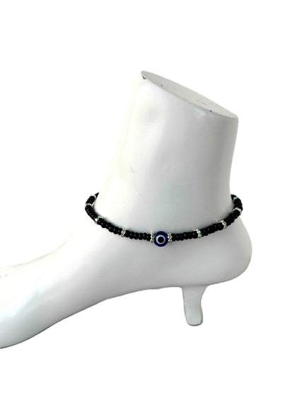 Black Evil Eye and Rhinestone Anklets Size 9.5