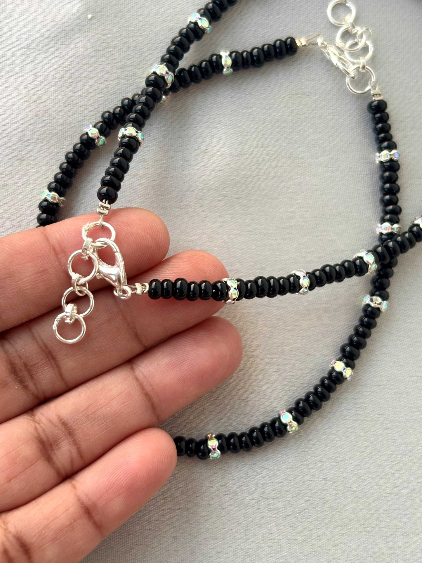 Black Evil Eye and Rhinestone Anklets Size 9.5