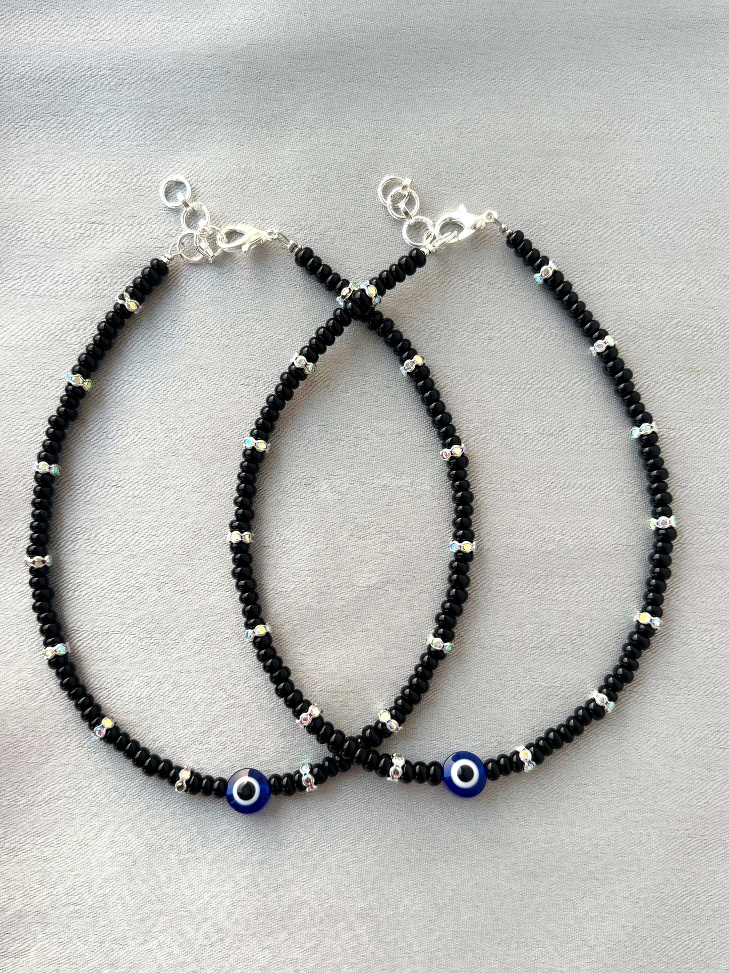 Black Evil Eye and Rhinestone Anklets Size 10.5
