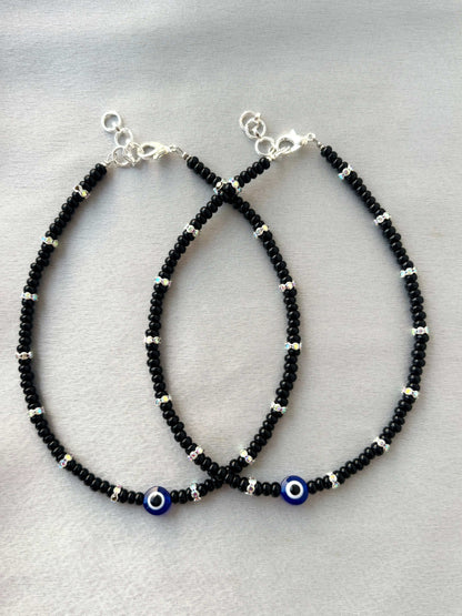 Black Evil Eye and Rhinestone Anklets Size 10.5