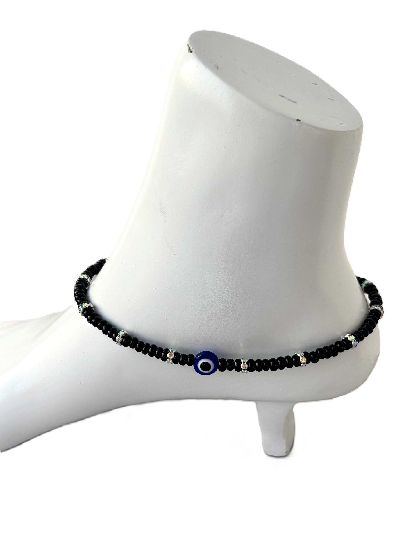 Black Evil Eye and Rhinestone Anklets Size 10.5