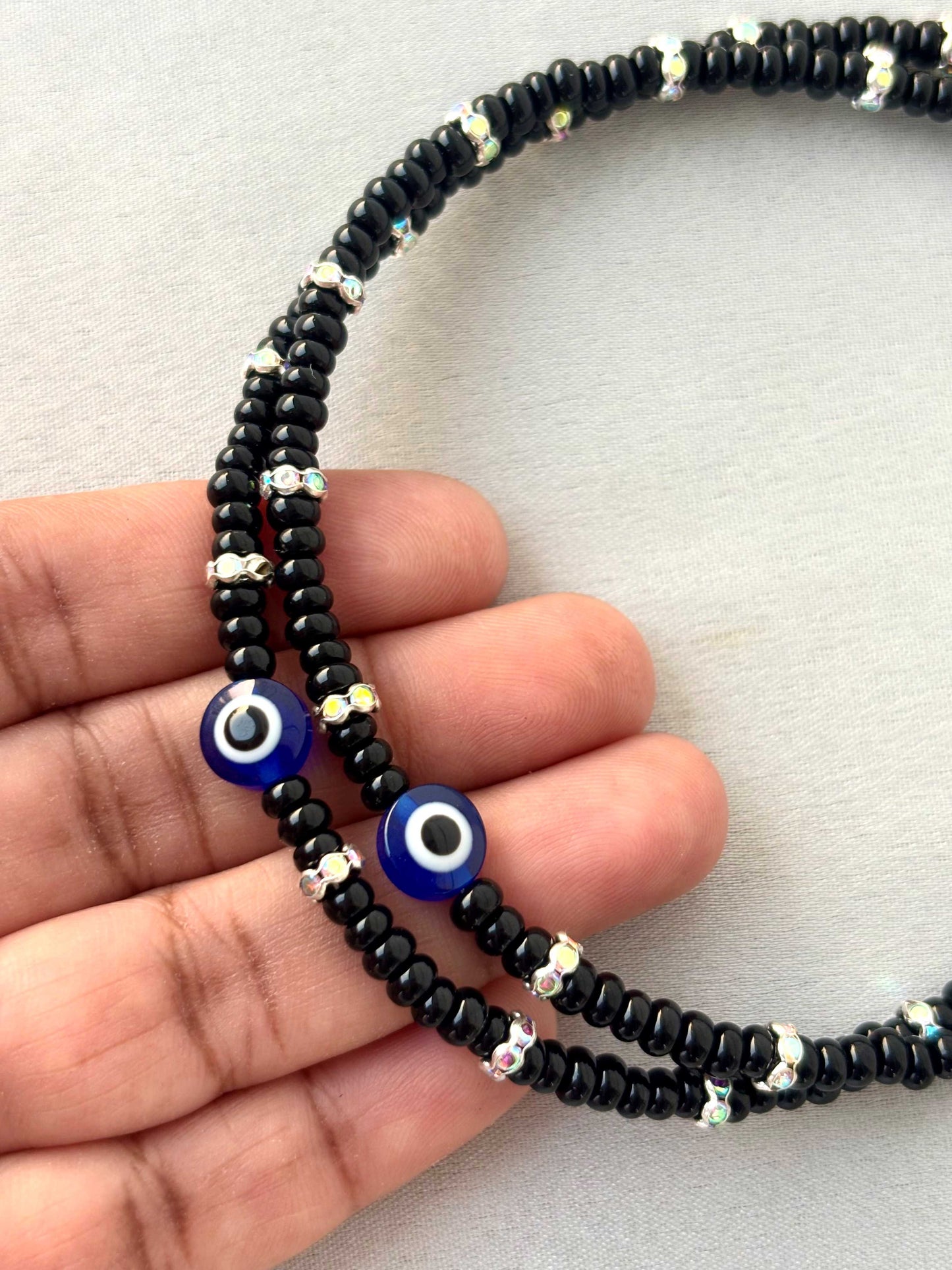 Black Evil Eye and Rhinestone Anklets Size 10.5