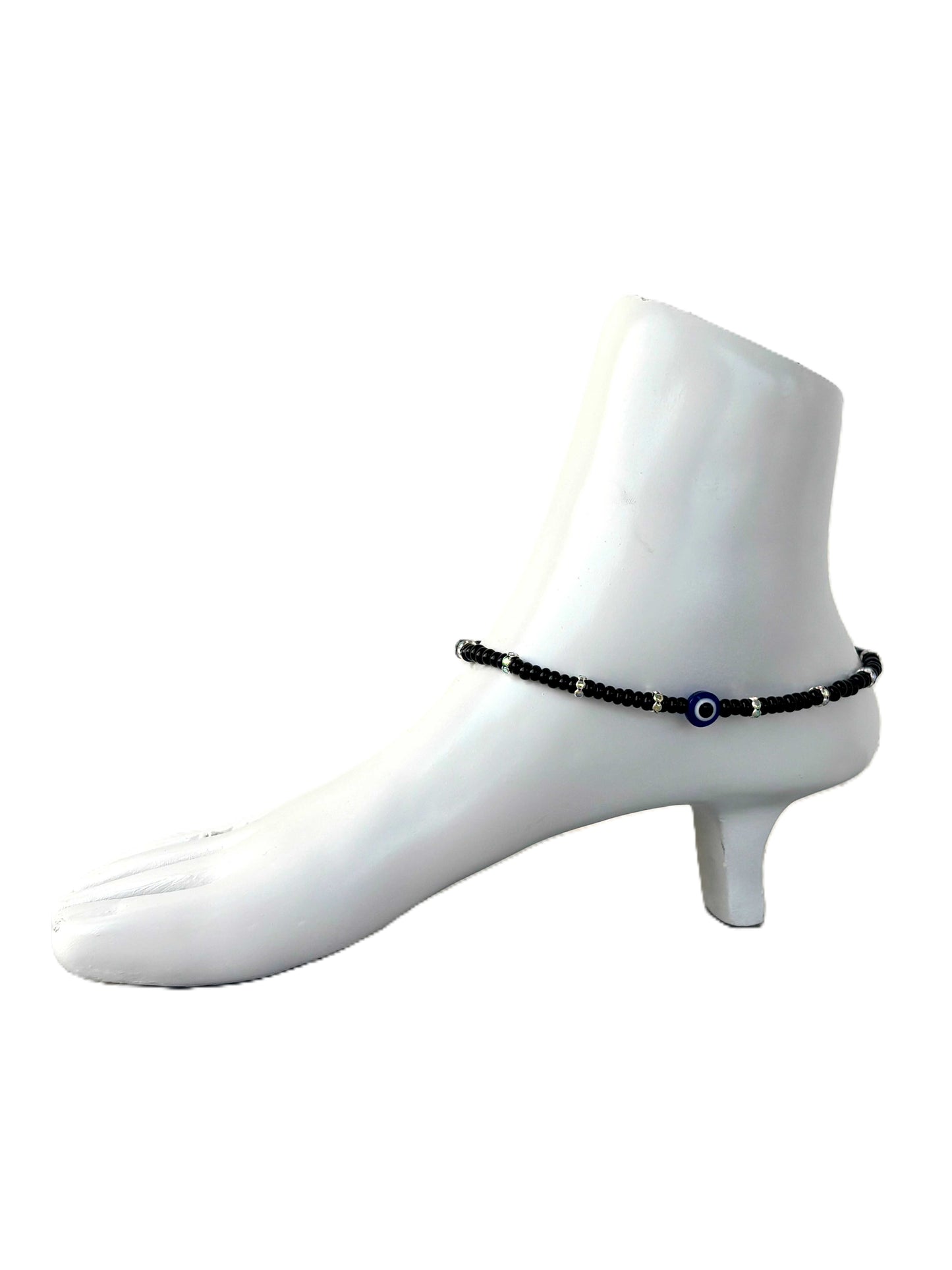 Black Evil Eye and Rhinestone Anklets Size 10.5