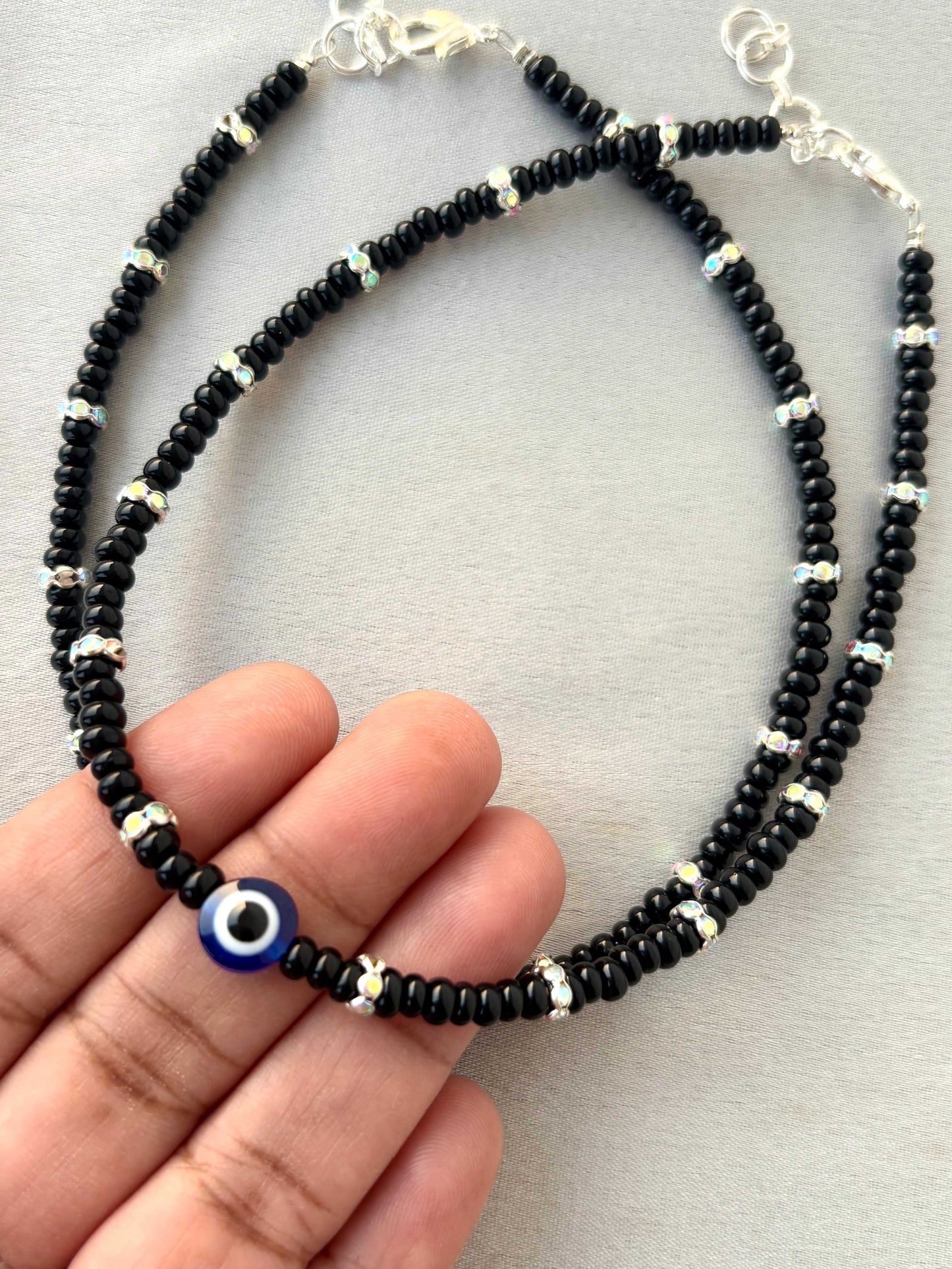 Black Evil Eye and Rhinestone Anklets Size 10.5
