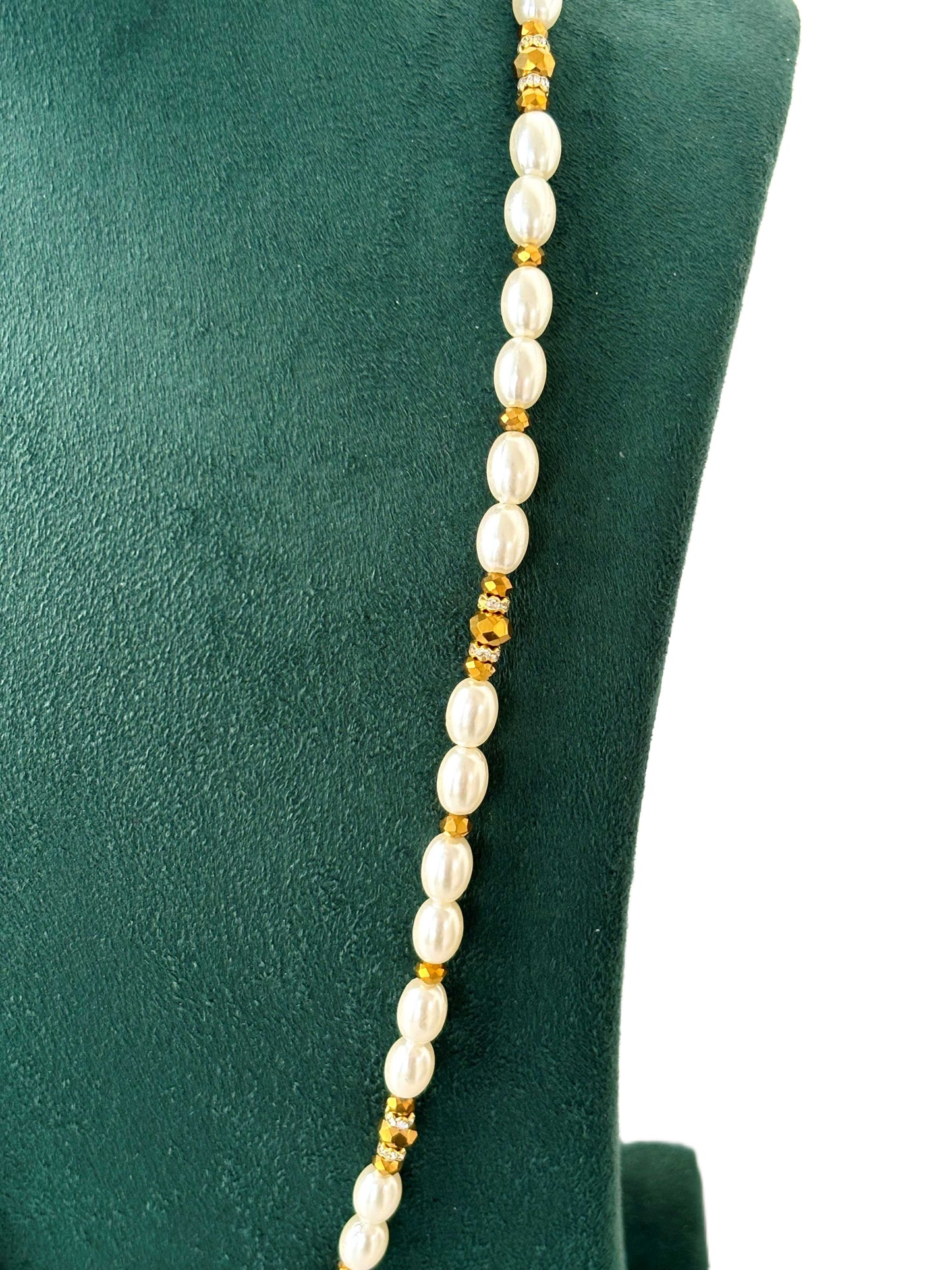 Gold Sunburst Medallion and Rice Pearl Necklace