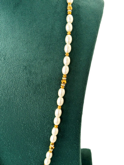 Gold Sunburst Medallion and Rice Pearl Necklace