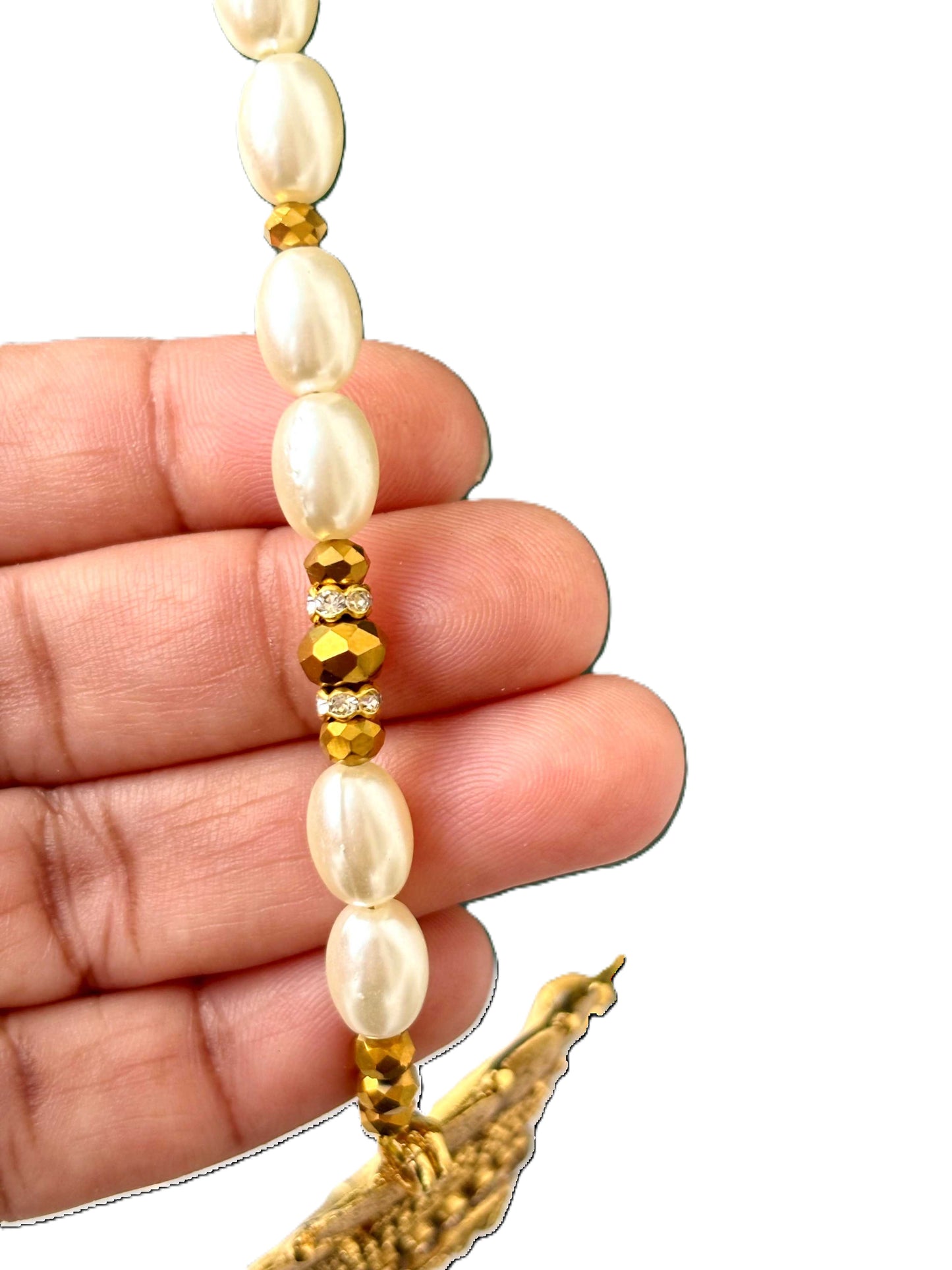 Gold Sunburst Medallion and Rice Pearl Necklace