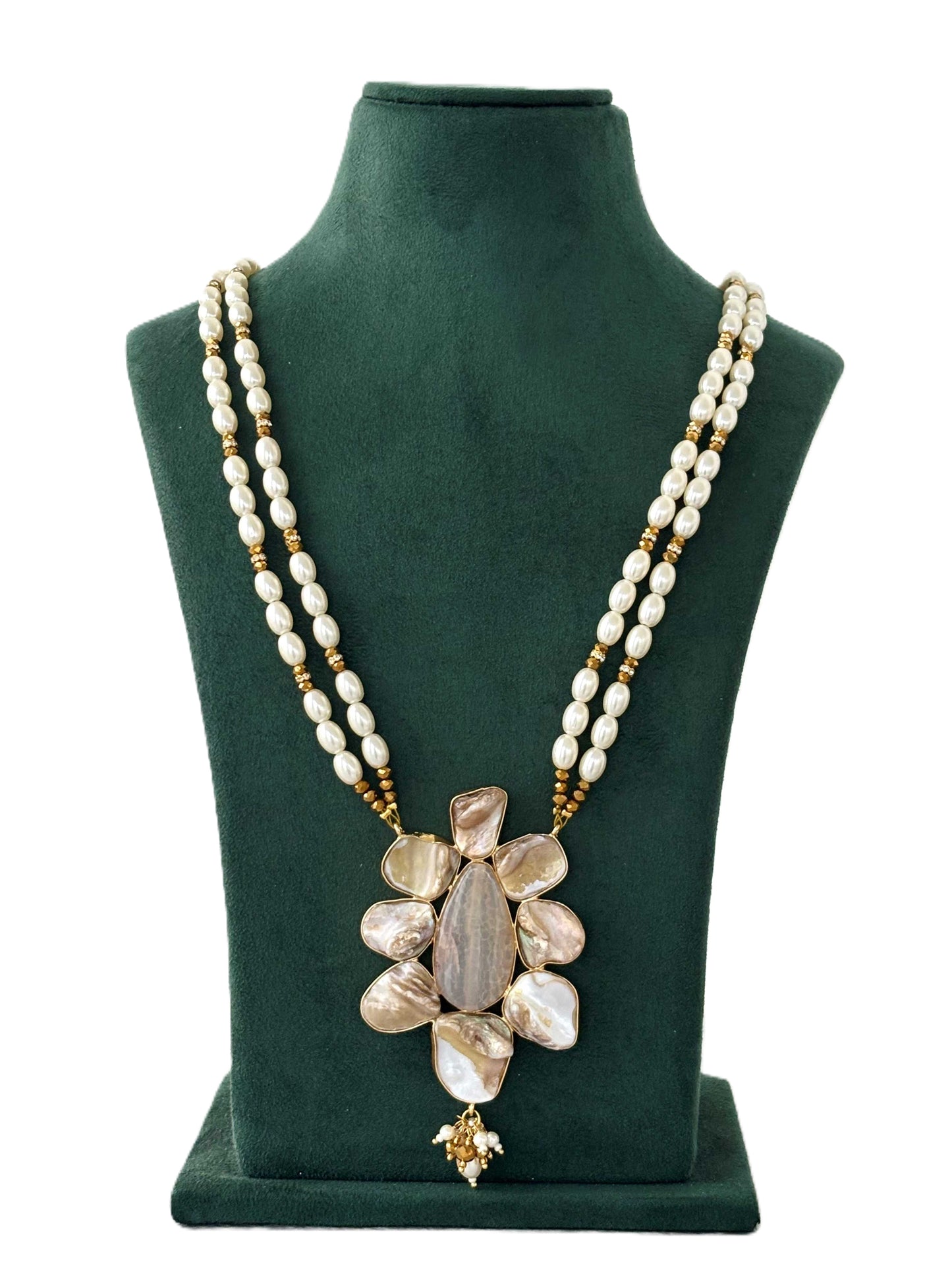 Pearl and Marbled Flower Pendant Necklace