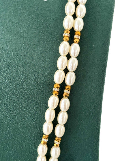 Pearl and Marbled Flower Pendant Necklace