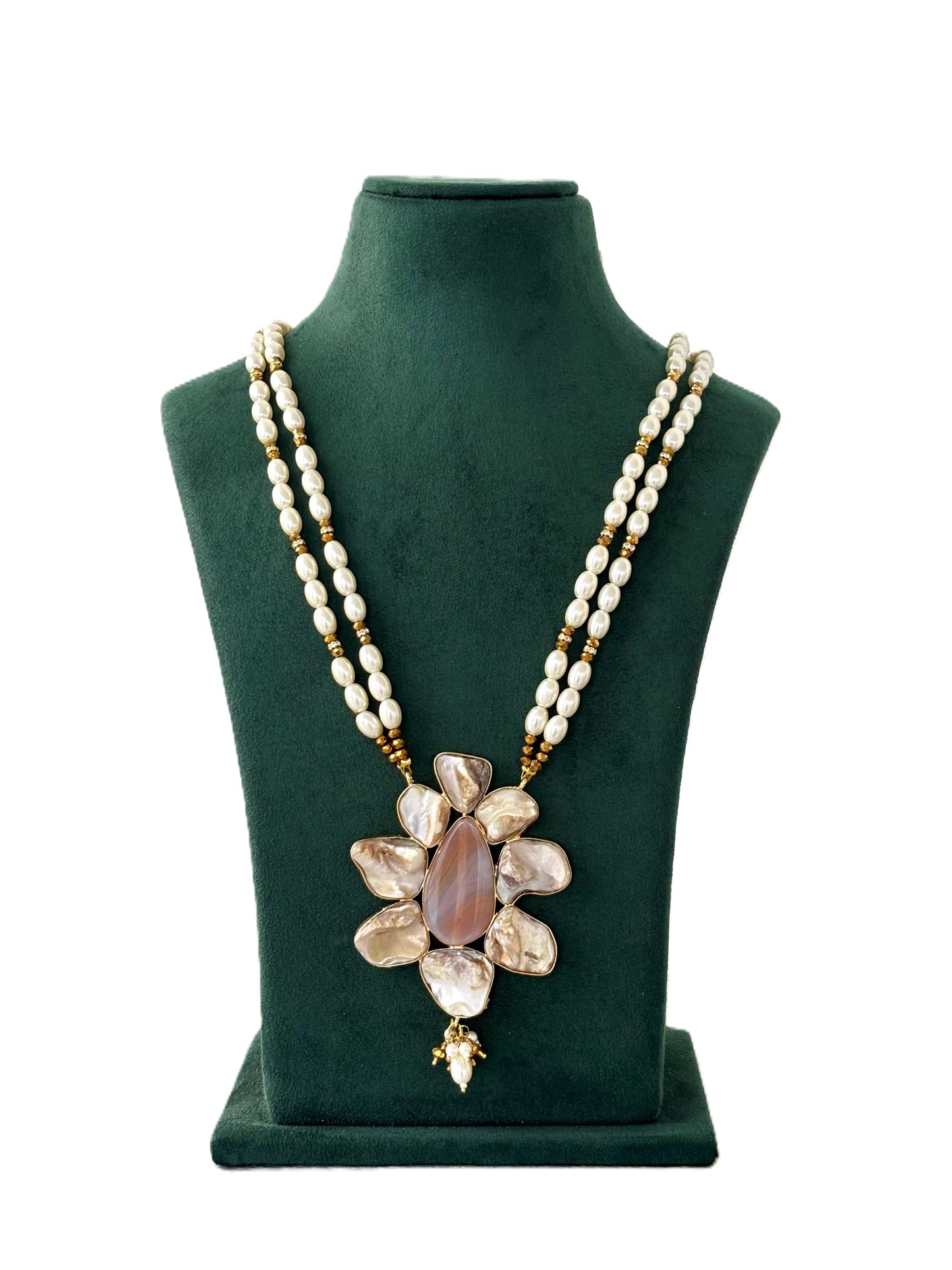 Pearl and Marbled Flower Pendant Necklace 1