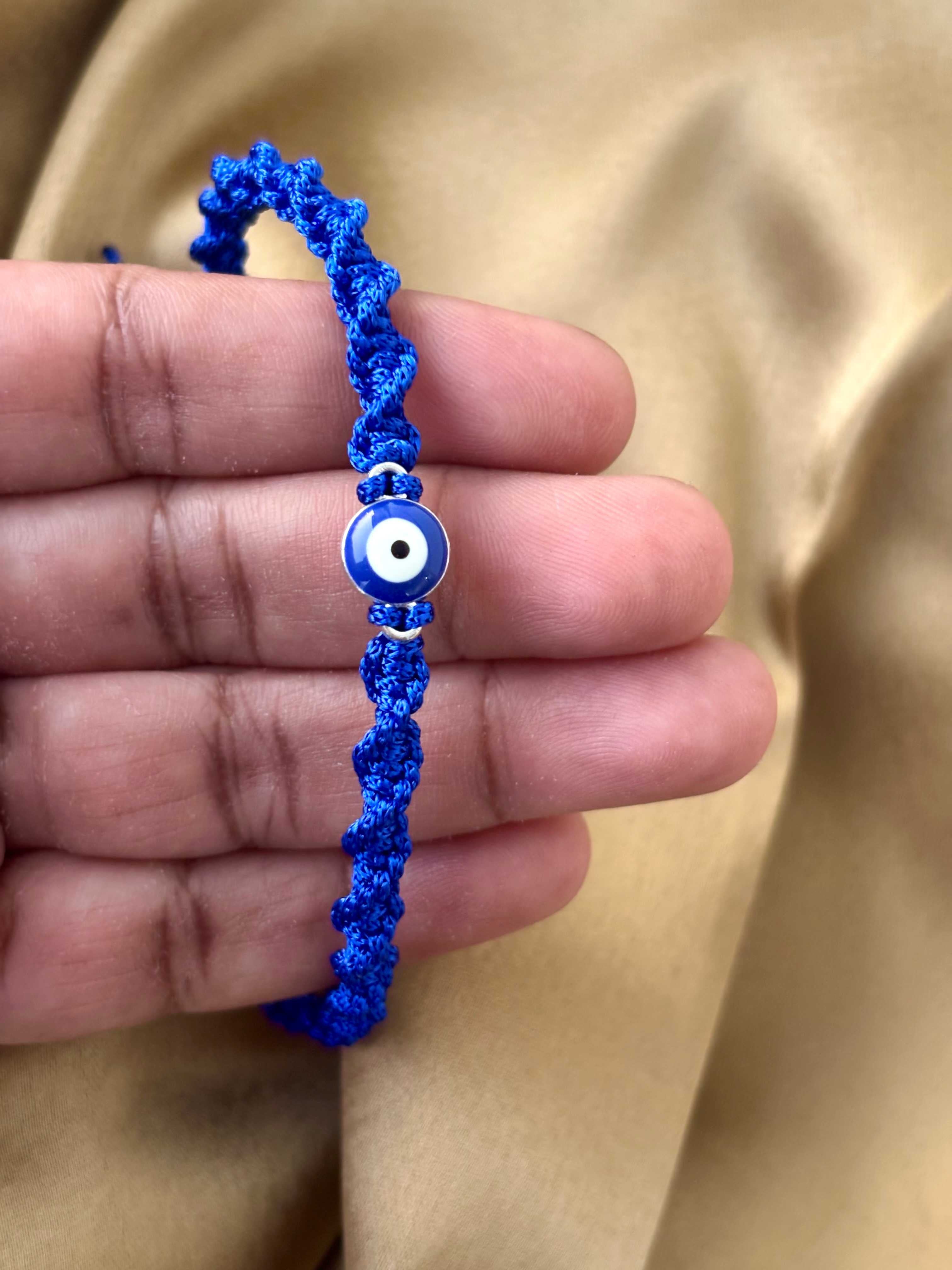 Cobalt Blue Macramé Evil Eye Bracelet