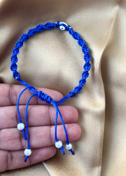 Cobalt Blue Macramé Evil Eye Bracelet