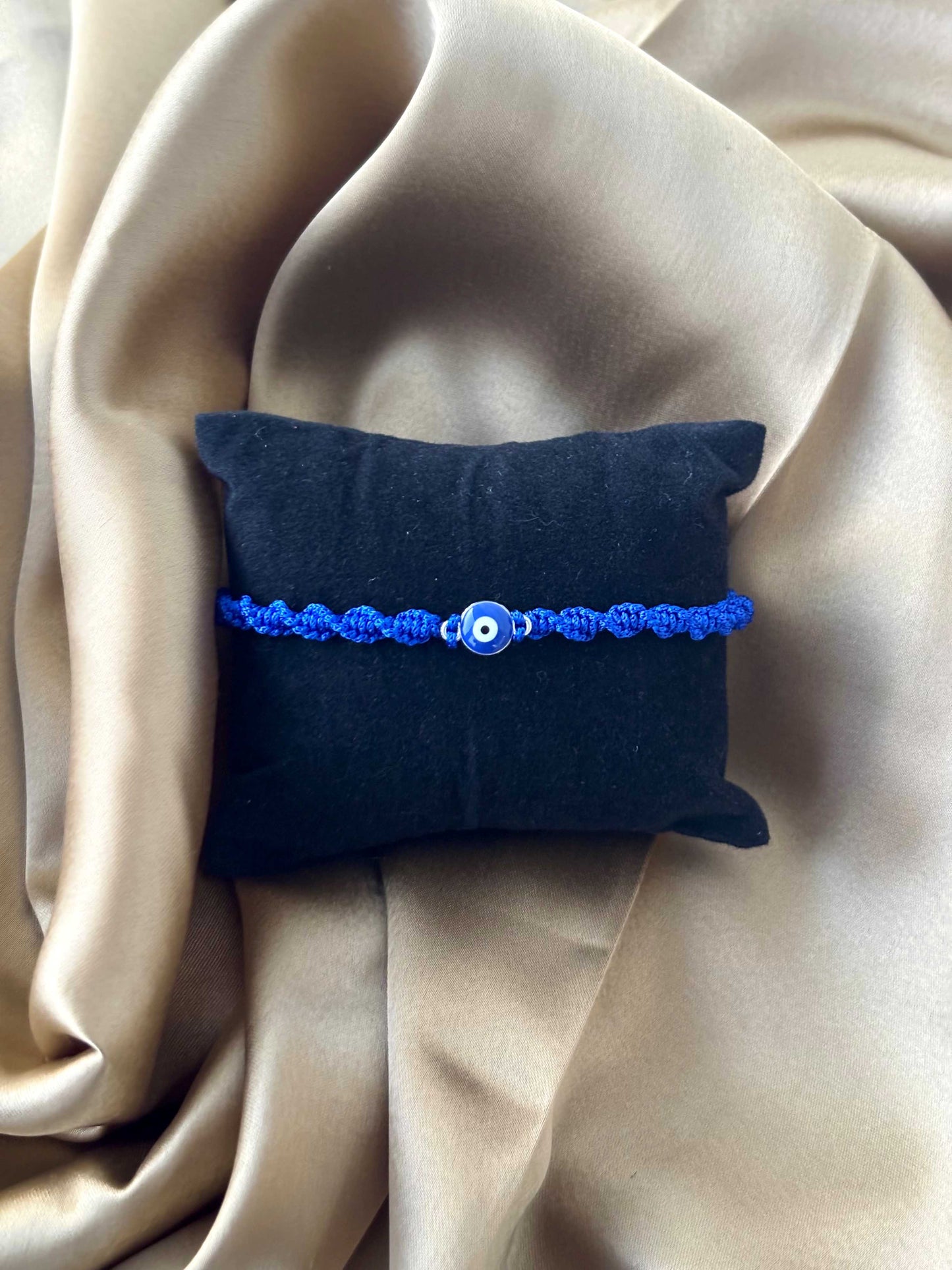 Cobalt Blue Macramé Evil Eye Bracelet
