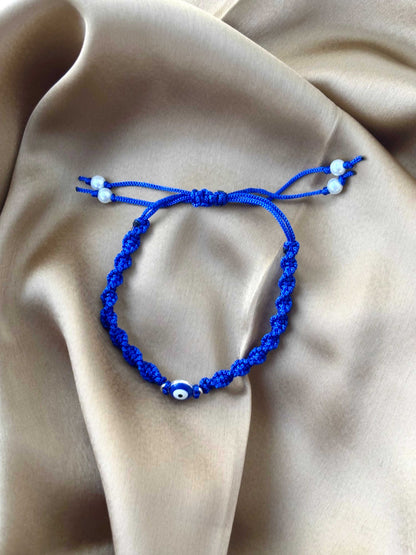 Cobalt Blue Macramé Evil Eye Bracelet