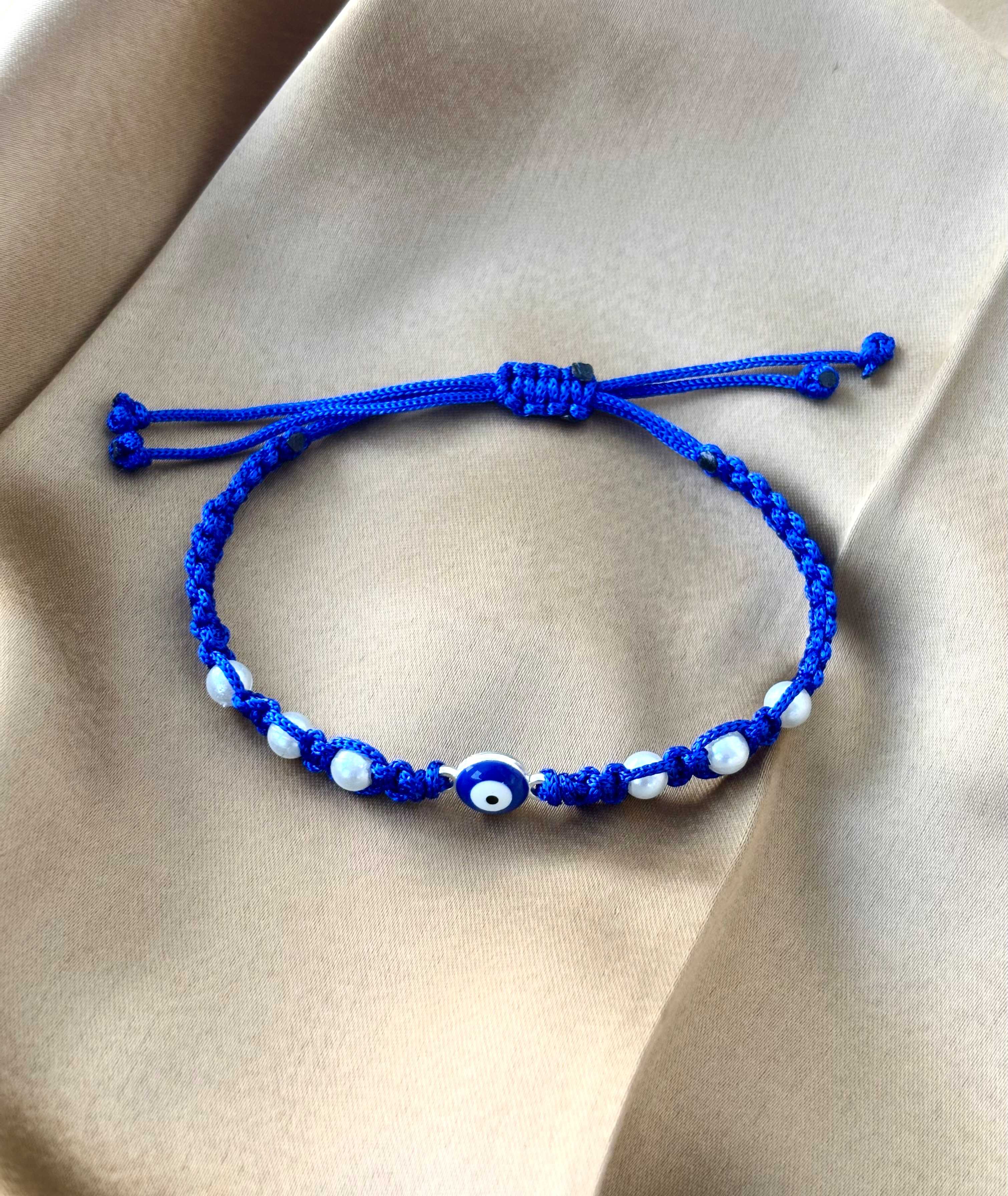 Macramé Evil Eye Bracelet with Pearl Accents