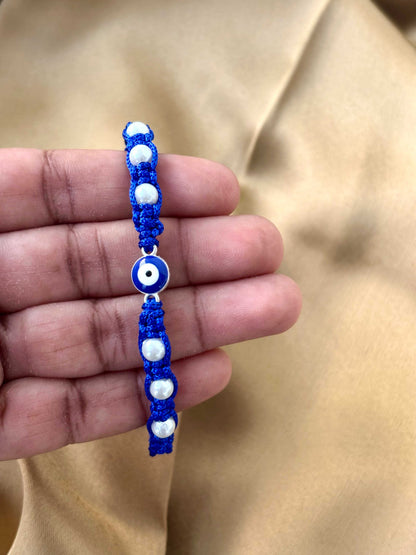 Macramé Evil Eye Bracelet with Pearl Accents