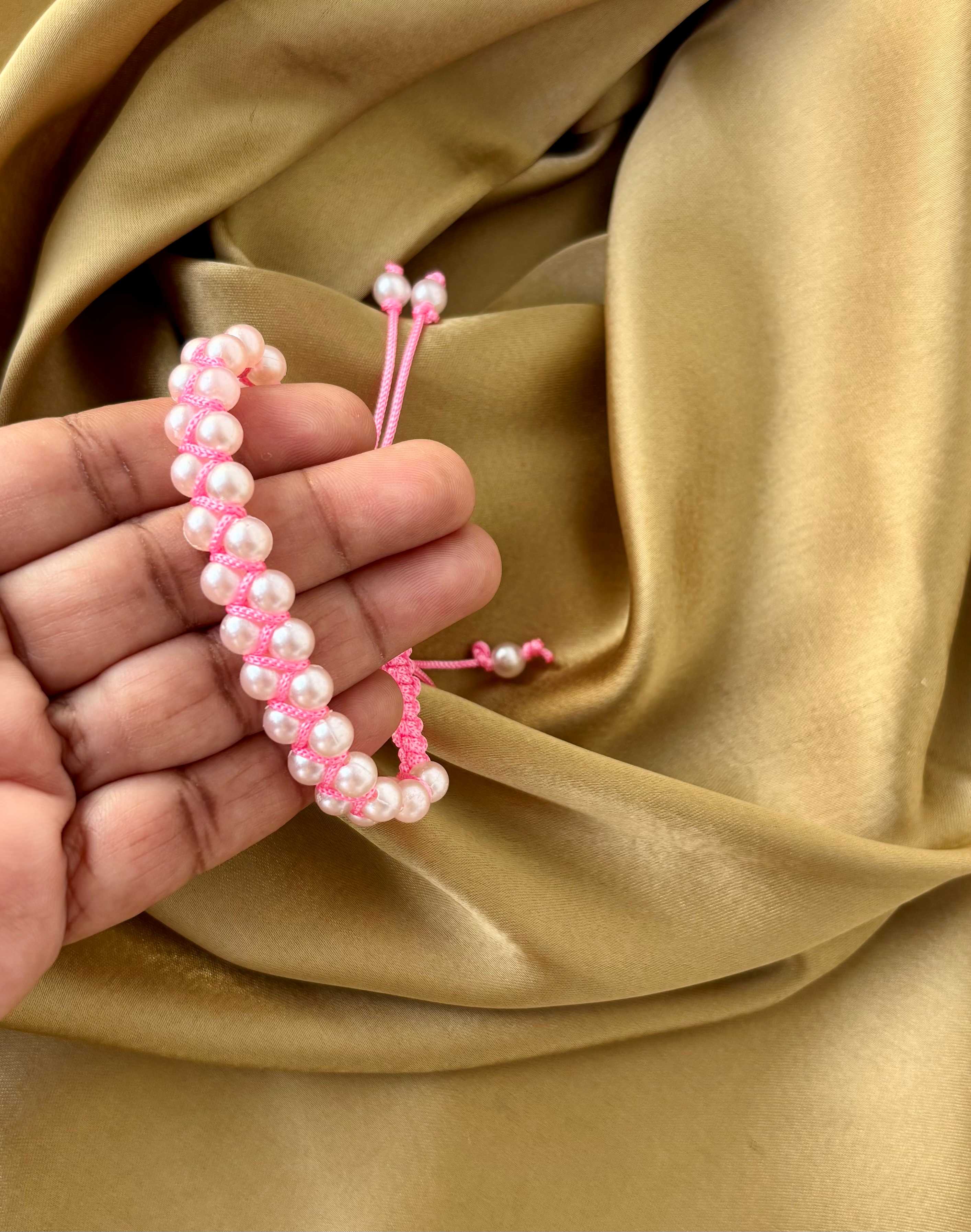 Pink Woven Pearl Bracelet