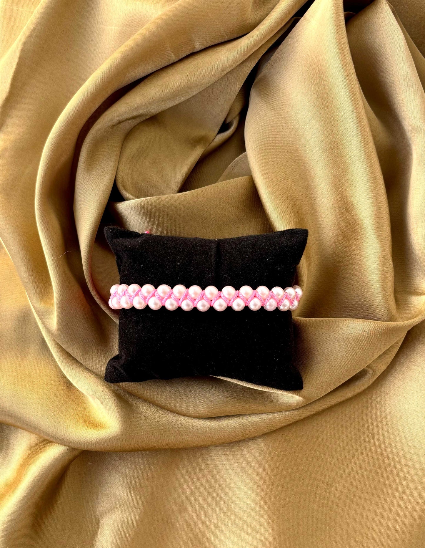 Pink Woven Pearl Bracelet