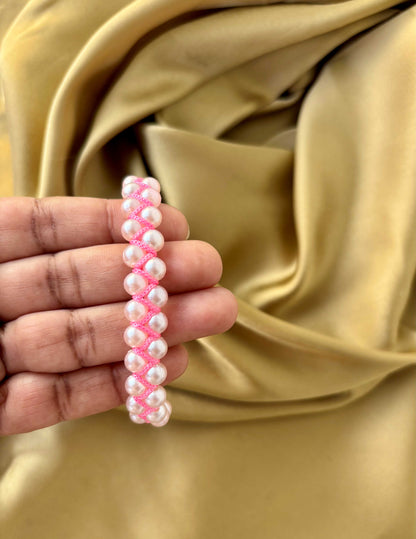 Pink Woven Pearl Bracelet